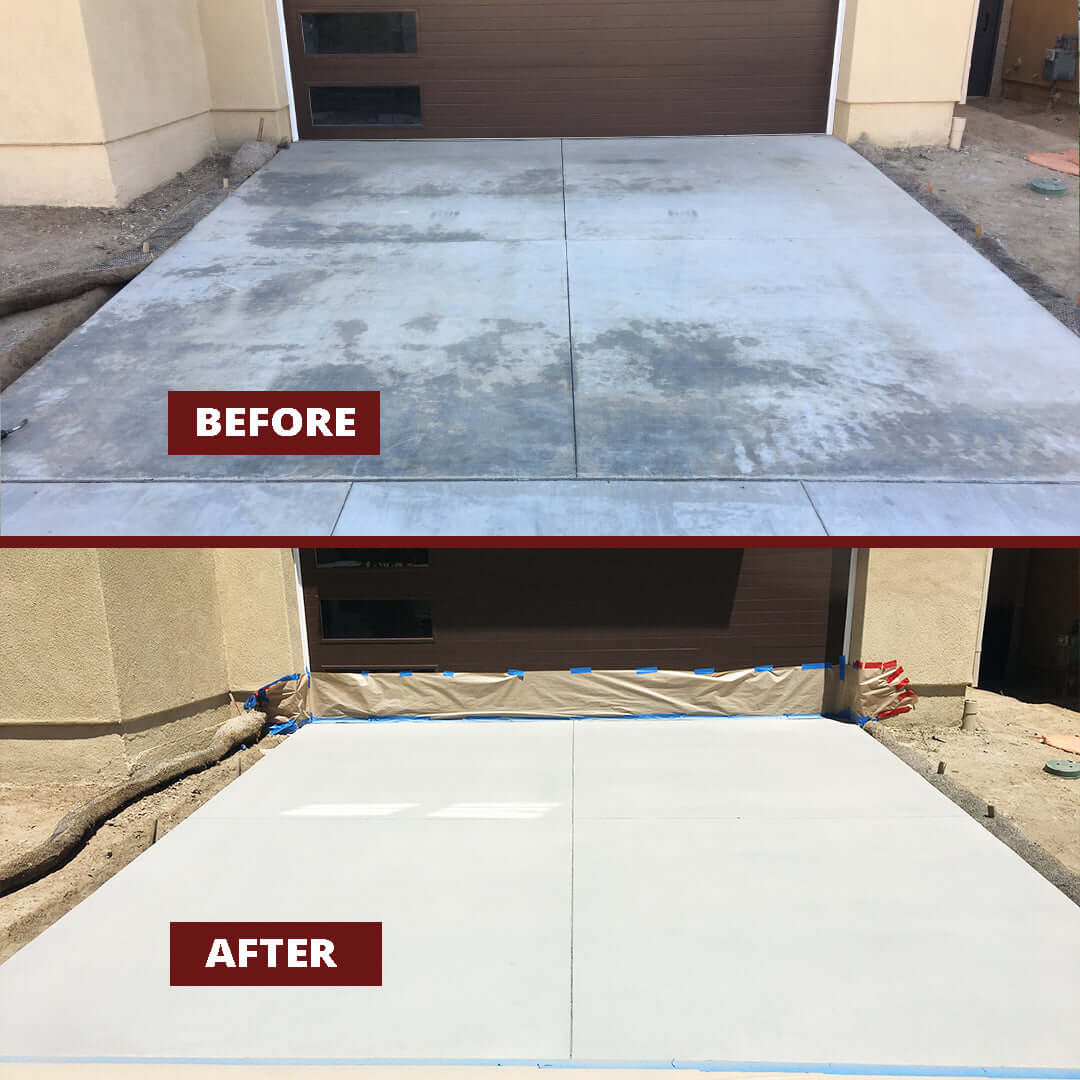 Before and after image of concrete restoration using Like-Nu 200 Concrete Restoration Kit.