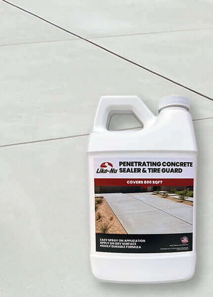 Like-Nu Penetrating Concrete Sealer & Tire Guard in a spray bottle, protects concrete surfaces from stains and wear.