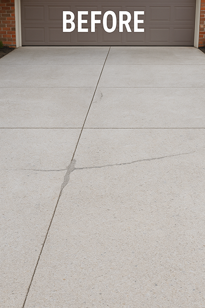 Driveway crack repair before restoration