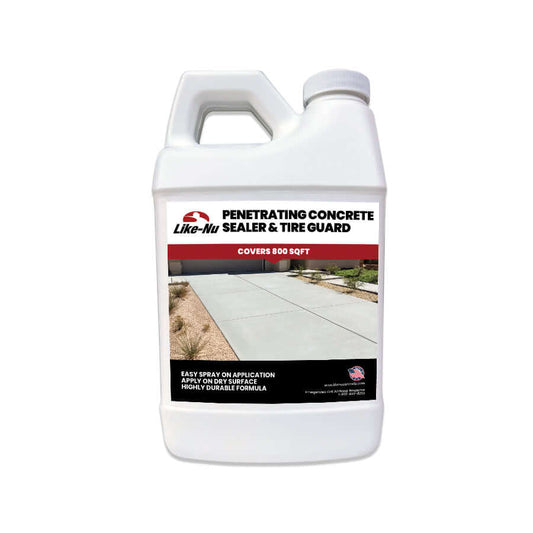Like-Nu Penetrating Concrete Sealer & Tire Guard, protects concrete surfaces, easy spray application, covers 800 sqft.